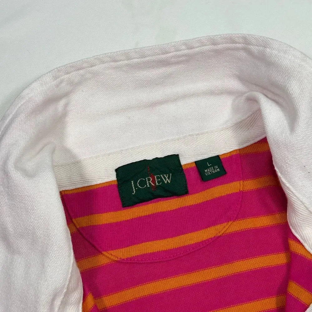 EUC J Crew Rugby Striped‎ Pink Orange Polo Shirt Short Sleeve Mens Large